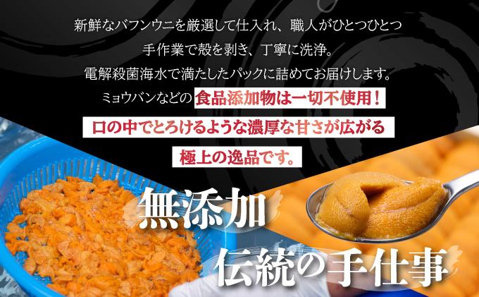 【JALふるさと納税限定】極上 北海道 噴火湾産 塩水 バフンウニ 100g 1パック ミョウバン不使用 うに ウニ 雲丹 海鮮 海の幸 魚介類 ウニ丼 お寿司 濃厚 無添加 産地直送 産直 お取り寄