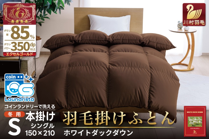 【冬用】羽毛布団 本掛け シングル ホワイトダックダウン 85％ 1.2kg（無地 ブラウン）[川村羽毛 山梨県 韮崎市 20742905] 布団 日本製 エクセルゴールドラベル 抗菌 防臭 羽毛 ふとん フトン 寝具 日用品 本掛け