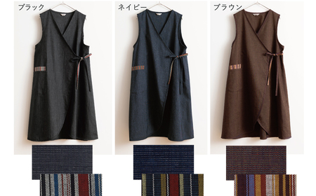【日本製】 三河木綿 前合わせ エプロン_ネイビー【G0543】