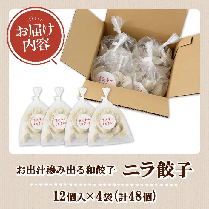 ＼テレビで紹介されました！／ニラ餃子(12個入×4袋・計48個) 餃子 生餃子 ギョウザ ぎょうざ ギョーザ セット 詰め合わせ おかず お惣菜 冷凍 和風 水餃子 にら ニラ 手作り【餃子のはま田】