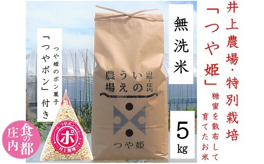 
食の都庄内　井上農場の【無洗米（精米）】特別栽培米つや姫5kg　つやポン付（令和6年産新米予約）
