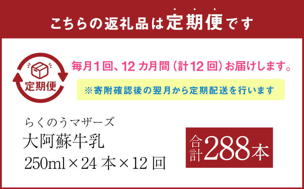 【12ヶ月定期便 】大阿蘇 牛乳 250ml 24本入り