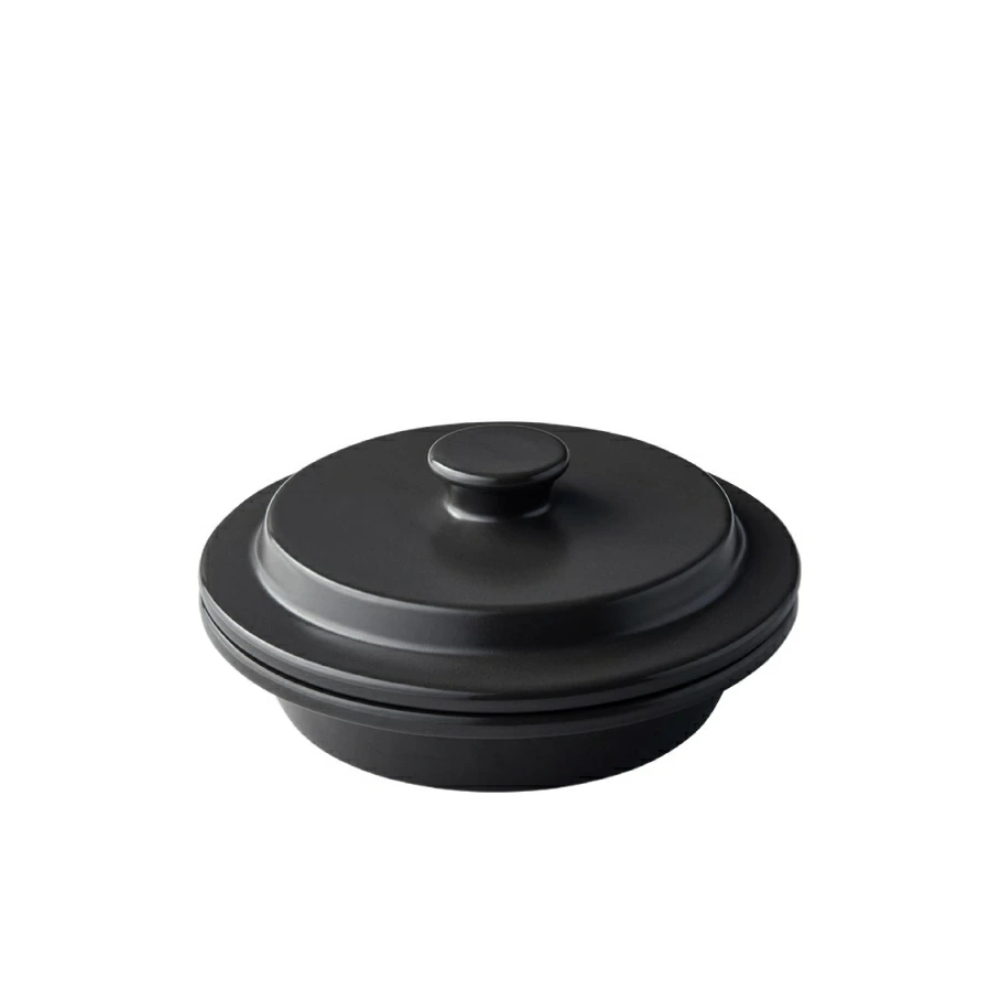 PETARI Shallow Pot 18cm【Jet Black（ブラック）】グッドデザイン賞受賞　手料理をおいしく美しくする陶器製万能調理平鍋　G.M.P │陶器製 万能調理 土鍋 電子レンジ可