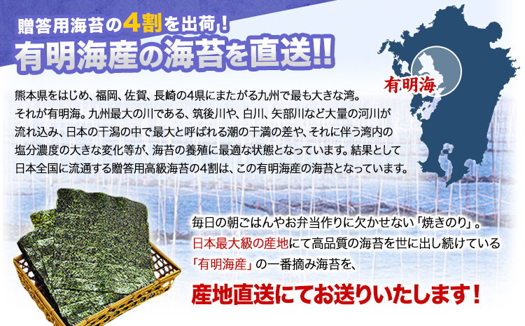 【全6回定期便】 訳あり 一番摘み 有明海産 海苔 120枚 《お申込み月翌月以降の出荷月から出荷開始》熊本県産（有明海産） 海苔 定期便 全形40枚入り×3袋 長洲町 隔月お届け 計720枚