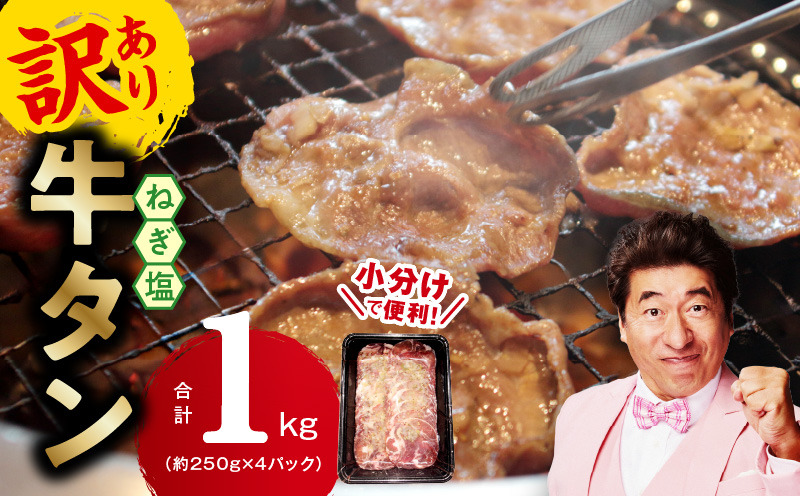 G1778 ねぎ塩 牛たん（成型）合計 1kg 小分け 250g×4【牛タン 牛肉 焼肉用 薄切り 訳あり サイズ不揃い】