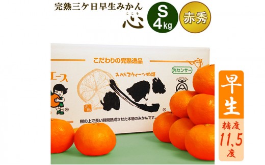 
                  完熟三ヶ日早生みかん「心(こころ)」早生【赤秀品】Sサイズ4kg(48個前後)  ミカン 果物 くだもの フルーツ 甘い 静岡県 浜松市 果物類 柑橘類 
                