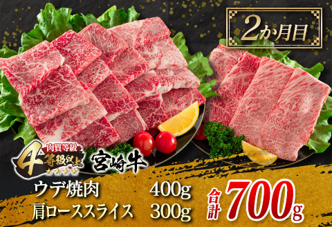 3か月 お楽しみ 定期便 宮崎牛 焼肉 スライス セット 総重量2.3kg 肉 牛 牛肉 黒毛和牛 国産 すき焼き しゃぶしゃぶ 焼き肉 送料無料_JC2-23