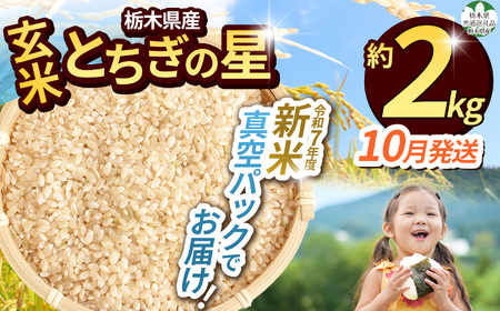 【栃木県共通返礼品】【先行予約】【ふるさと納税】【10月発送分】毎月500個限定！令和7年度新米 栃木県産とちぎの星（玄米真空パック) 約2kg  | 新米 栃木県産 とちぎの星 真空 パック 米  お米 玄米 もちもち ふるさと納税 栃木県 那珂川町 送料無料