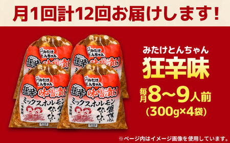 【12回定期便】 「元祖みたけとんちゃん」 狂辛 味噌漬け ミックスホルモン 4袋 / モツ もつ 白もつ ホルモン 辛口 / 御嵩町 / 藤よし[AVAA072]