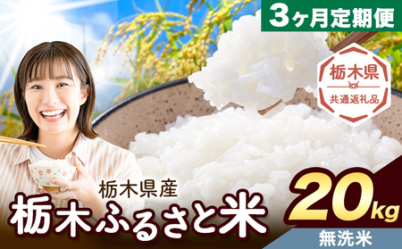 【3ヶ月定期便】米 栃木 ふるさと米 無洗米 20kg (5kg×4袋)《定期は翌々月より出荷開始》栃木県 野木町 米 国産 お米 おこめ お弁当 おにぎり【栃木県共通返礼品】