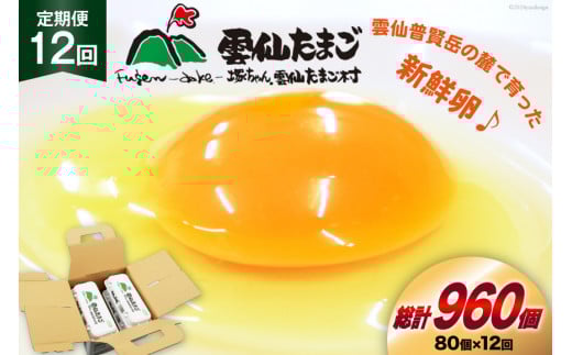 BI036 12回 定期便 雲仙たまごLサイズ  80個 (10個入り×8パック)(75個＋割れ補償5個入り) [ 卵 たまご 生卵 鶏卵 赤卵 玉子 新鮮 塚ちゃん雲仙たまご村 長崎県 島原市 ]