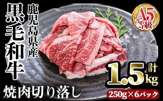 A5等級鹿児島県産黒毛和牛焼肉切落し(計1.5kg・250g×6パック) 切り落とし 焼肉 黒毛和牛【カミチク】A1006