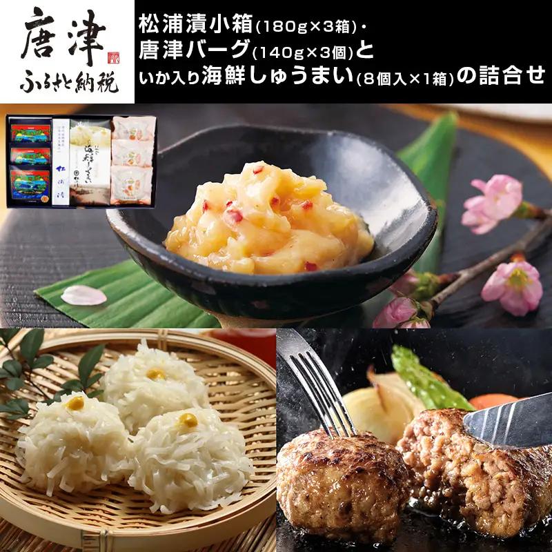 松浦漬小箱(180g×3箱)・唐津バーグ(140g×3個)・いか入り海鮮しゅうまい(８個入×1箱)・の詰合せ 総菜 おかず ご飯のおとも ギフト