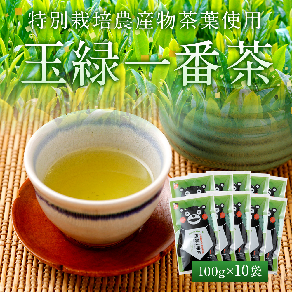 くまモン 玉緑一番茶 100g 10袋セット 緑茶 日本茶 一番茶