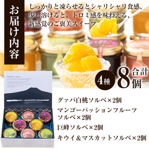 【期間限定】スイーツギフト！新感覚アイス”濃厚とろみソルベ” 4種のこだわり素材を使用 ソルベ詰め合わせ♪計8個 ギフト 夏 スイーツ シャーベット 冷菓 セット 詰め合わせ 果物 フルーツ デザート