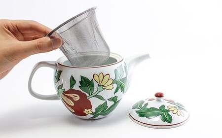 源右衛門窯 赤絵更紗唐花文 後手急須 食器 お茶ポット 急須 有田焼 ad074