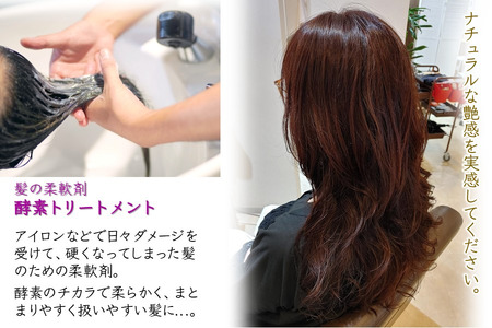 「酵素のチカラでやわらかい髪へ」ご利用券 酵素トリートメント ヘアカット 高濃度酸素水ケア 所要時間90分 髪質改善 ヘアケア 髪の柔軟剤 ヘアスタイル トリートメント 美容室 髪質 素髪 剛毛 ダメ
