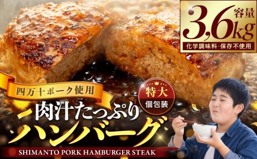 ハンバーグ 四万十ポーク 入り 3.6kg ( 200g × 18個 ) 冷凍 真空 小分け 個包装 肉汁 たっぷり 大容量 大きめ 合挽き 牛肉 豚肉 保存料 不使用 ビーフ ポーク 合いびき肉 挽肉 ジューシー お弁当 おかず 惣菜 晩ごはん 贅沢 ギフト 贈り物 贈答