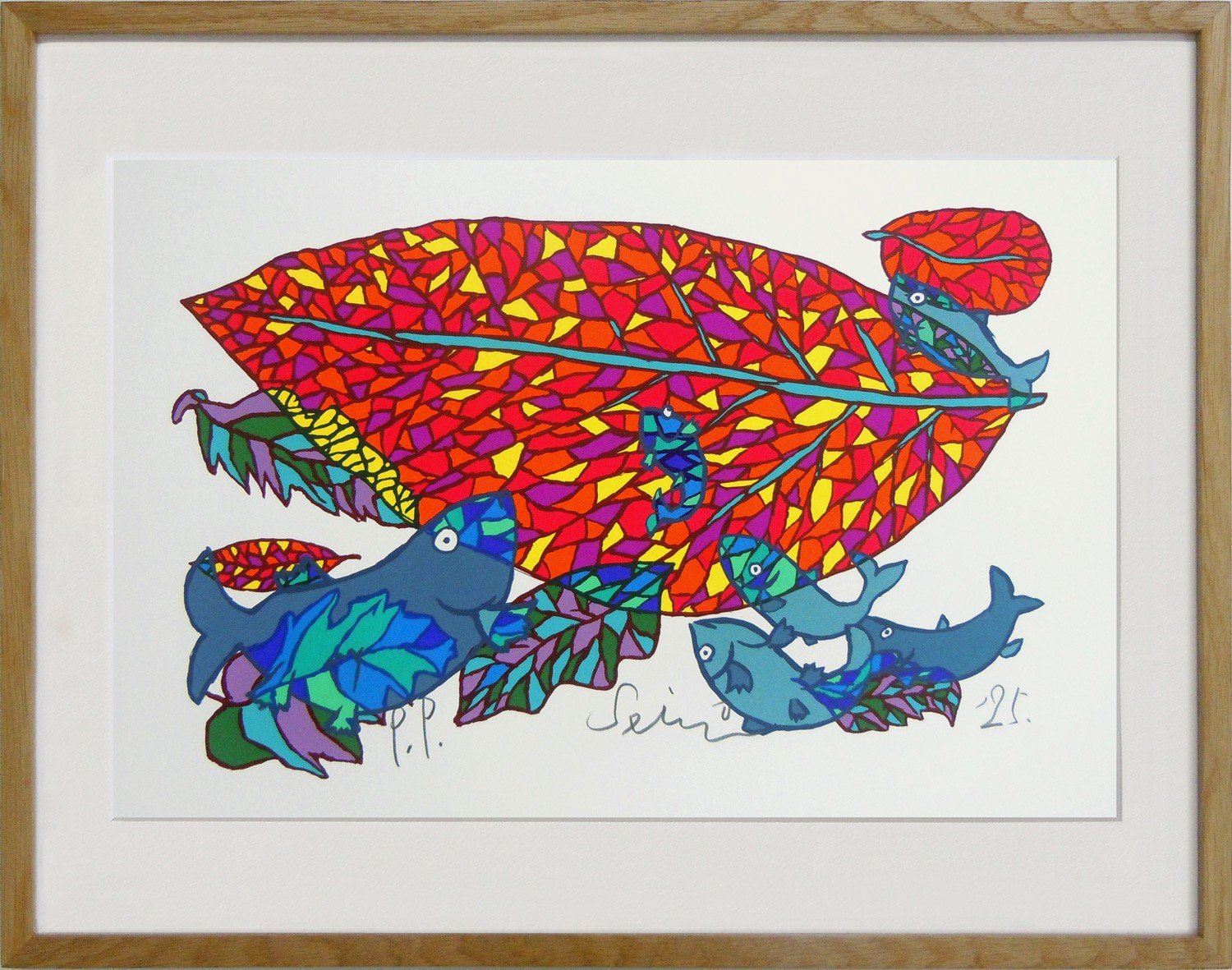 
            【著名アーティストシルクスクリーン版画作品】田島征三「落ち葉とたわむれる魚たち」 
          