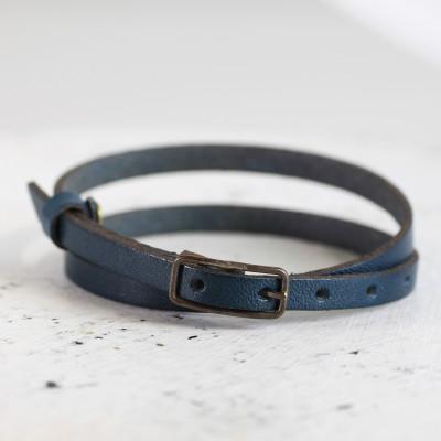 ふるさと納税 大津市 【栃木レザー 2重巻きブレスレット】スリムでクラシカルなレザーアクセサリー　ベルトカラー:茄子紺