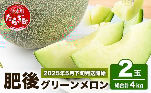 【2025年5月下旬～順次発送】熊本県産 肥後 グリーンメロン 【大玉】 2玉／合計4kg以上【 メロン 果物 フルーツ 旬 甘い デザート くだもの 大玉 4kg 熊本 多良木 産地直送 】 008-0662-2025