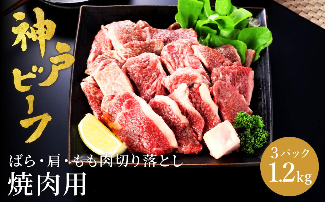 神戸牛 牛カルビ 焼肉用 切り落とし(バラ・肩・モモ) 1.2kg（小分け400g×3）/ 牛肉 切り落とし 焼肉 カルビ 霜降り 1.2キロ 但馬牛 黒毛和牛 和牛 国産牛 やきにく 神戸ビーフ 太田牧場 TYY1-3【但馬牛太田家】【2026年4月より順次発送】