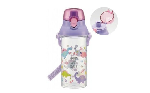 食洗機対応プラクリアボトル 480ml  ＜スケーター skater＞ハッピー＆スマイル／PSB5TR_4973307513374 プラスチック 水筒 直飲み ダイレクト ショルダーベルト 肩紐付き ワンプッシュオープン 子供用 キッズ 透明 クリア 日本製 ハッピー&スマイル 恐竜 ダイナソー 女の子 女子 奈良県 奈良市 なら 5-115