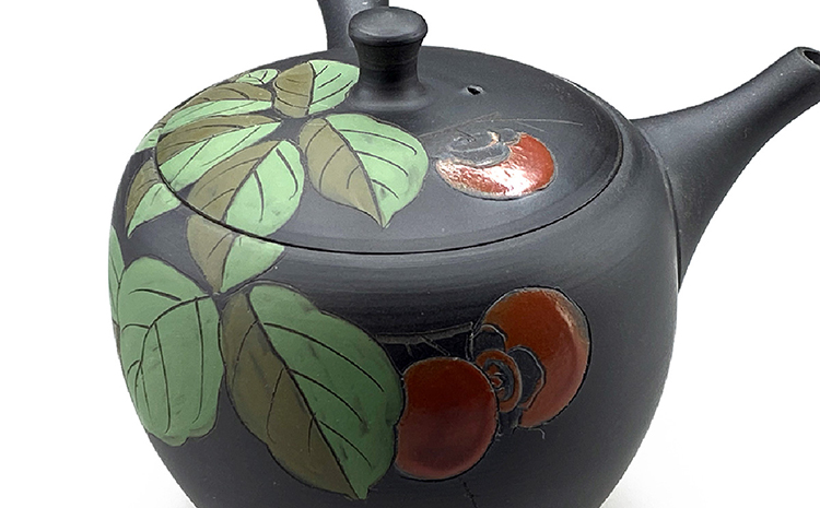 常滑焼急須　黒泥　柿