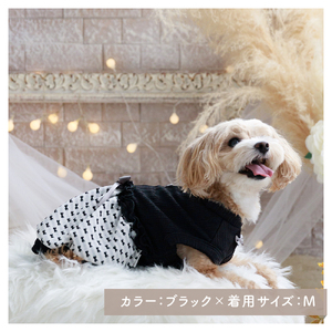 リボンバルーンモノトーンワンピース 小型犬ドッグウェア ケーブル×リボン柄 【ココアトワ(cocoAtoi)】 Ｍ