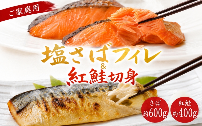 【ご家庭用訳あり】人気の塩さばフィレ＆紅鮭切身セット計1kg/ 和歌山 魚 さば 鮭 ※離島への配送不可【uot796C】