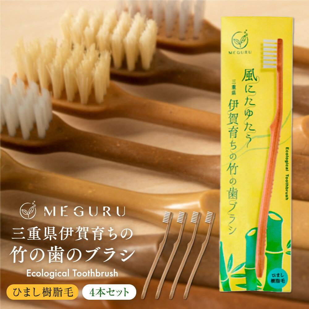 【ふるさと納税】MEGURU 竹の歯ブラシ ひまし樹脂毛 4本セット | 歯ブラシ 歯磨き 竹 日用品 雑貨 日常 毎日 納税 返礼品 三重県 伊賀市 三重 伊賀 送料無料 ギフト