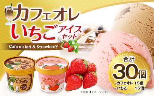 弘乳舎 カフェオレアイス 15個 いちごアイス 15個 セット 合計30個 合計3.3L 【2025年3月下旬以降発送開始予定】 アイスミルク カップアイス アイス 大容量 ファミリーパック