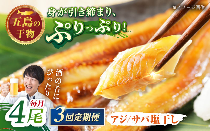 【3回定期便】【S】一夜干し 塩干し（アジ/サバ）計4尾 五島市/愛情食彩 [PCH010]