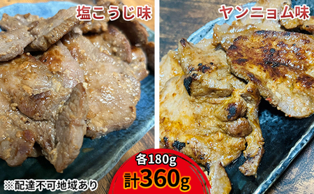 牛タン 味付け牛たん 塩こうじ味 ヤンニョム味 各 180g 計 360g 河村商店 肉 牛肉 味付き おかず 冷凍 冷凍配送 セット 牛たん タン 宮城 宮城県 岩沼市