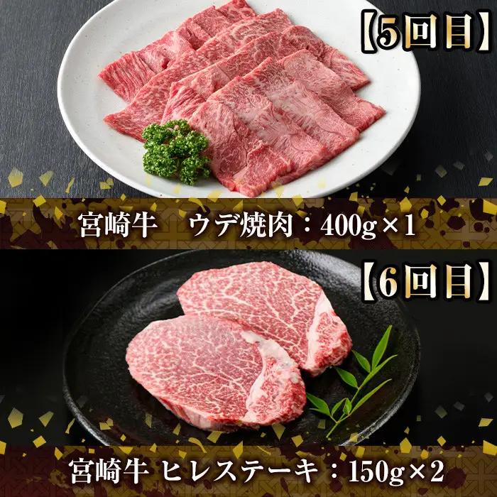 【定期便・全6回(連続)】宮崎牛定期便＜Bセット＞牛肉 国産 定期 【R-68】【株式会社ミヤチク】