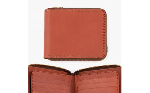 Wステッチ ヨコ型ラウンドジップ財布 コニャック色 TSURANE 敬老の日 [0381]
