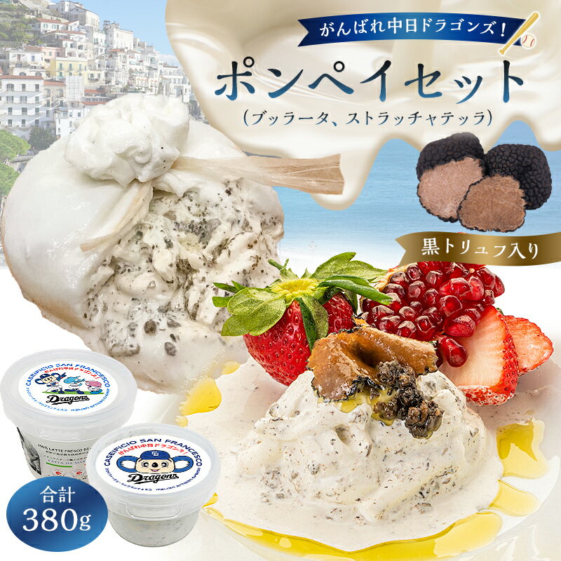 【ふるさと納税】がんばれ中日ドラゴンズ！ポンペイセット【中日ドラゴンズコラボ】 岐阜県 可児市 チーズ 乳製品 ブッラータ黒トリュフ入 ストラッチャテッラ黒トリュフ入 フレッシュ 手作り ハンドメイド ミルク リッチ お取り寄せ グルメ 送料無料