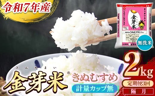 【定期便】BG無洗米・金芽米きぬむすめ 2kg×3回 （隔月）計量カップ無し【令和7年産 2ヶ月に1回 配送 3回 計6kg 半年間 6ヶ月 島根県産 健康 節水 時短 アウトドア キャンプ 東洋ライス おすすめ 島根県 安来市】【21-SS-74-2】