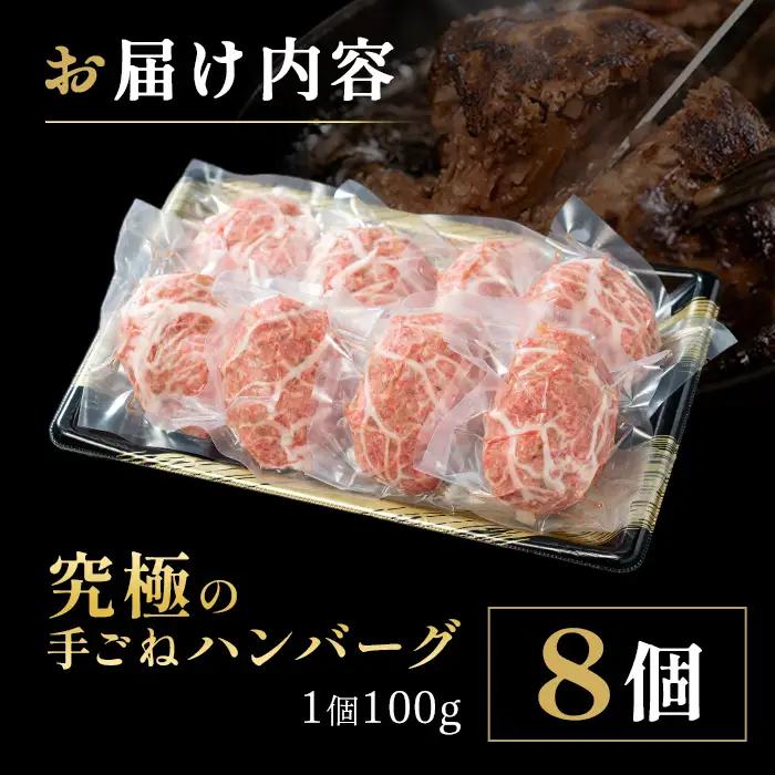 i218 鹿児島県産！黒毛和牛の究極の手ごねハンバーグ(100g×8個)  ハンバーグ 牛肉 黒毛和牛 100％ 国産 冷凍配送 冷凍ハンバーグ おかず 手ごねハンバーグ 安心安全 簡単調理 8個 網
