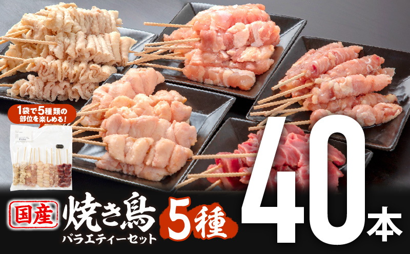若鶏の焼き鳥セット5種(40本)バラエティーセット 鶏肉 肉 お肉 若鶏 焼き鳥 串焼き 焼き鳥串 食べ比べ 味比べ 詰め合わせ 焼き鳥セット 小分け パック 冷凍 BBQ バーベキュー おつまみ つまみ 便利_M146-015-ID