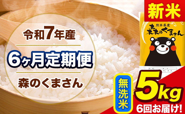 【6ヶ月定期便】令和7年産 新米 森のくまさん 無洗米 《11月から出荷開始》5kg(5kg×1袋) 計6回お届け 熊本県産 単一原料米 森くま 熊本県 玉東町