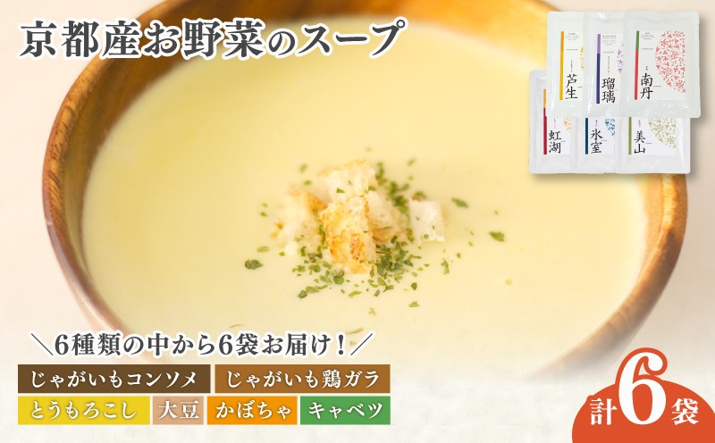 
            京都産野菜のスープ 6食セット 季節のスープ ( 無添加 野菜スープ スープ 野菜 旬  素材の味 食べ比べ 詰め合わせ セット 保存料不使用 手作り 加工品 レトルト 保存食 瓶詰め 子ども 赤ちゃん 乳幼児 離乳食 妊婦 おすすめ ギフト 贈答用 プレゼント かぼちゃ じゃがいも キャベツ にんじん 大豆 とうもろこし 南丹市 京都 京都府 )
          
