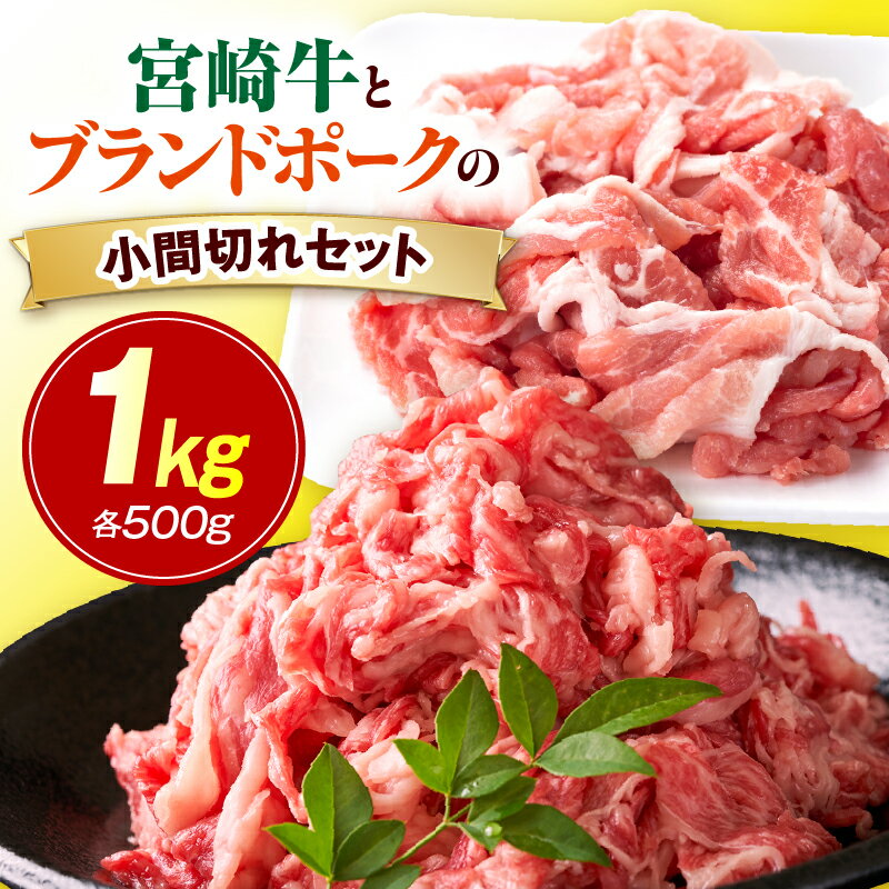【ふるさと納税】宮崎牛とブランドポークの小間切れセット 1kg