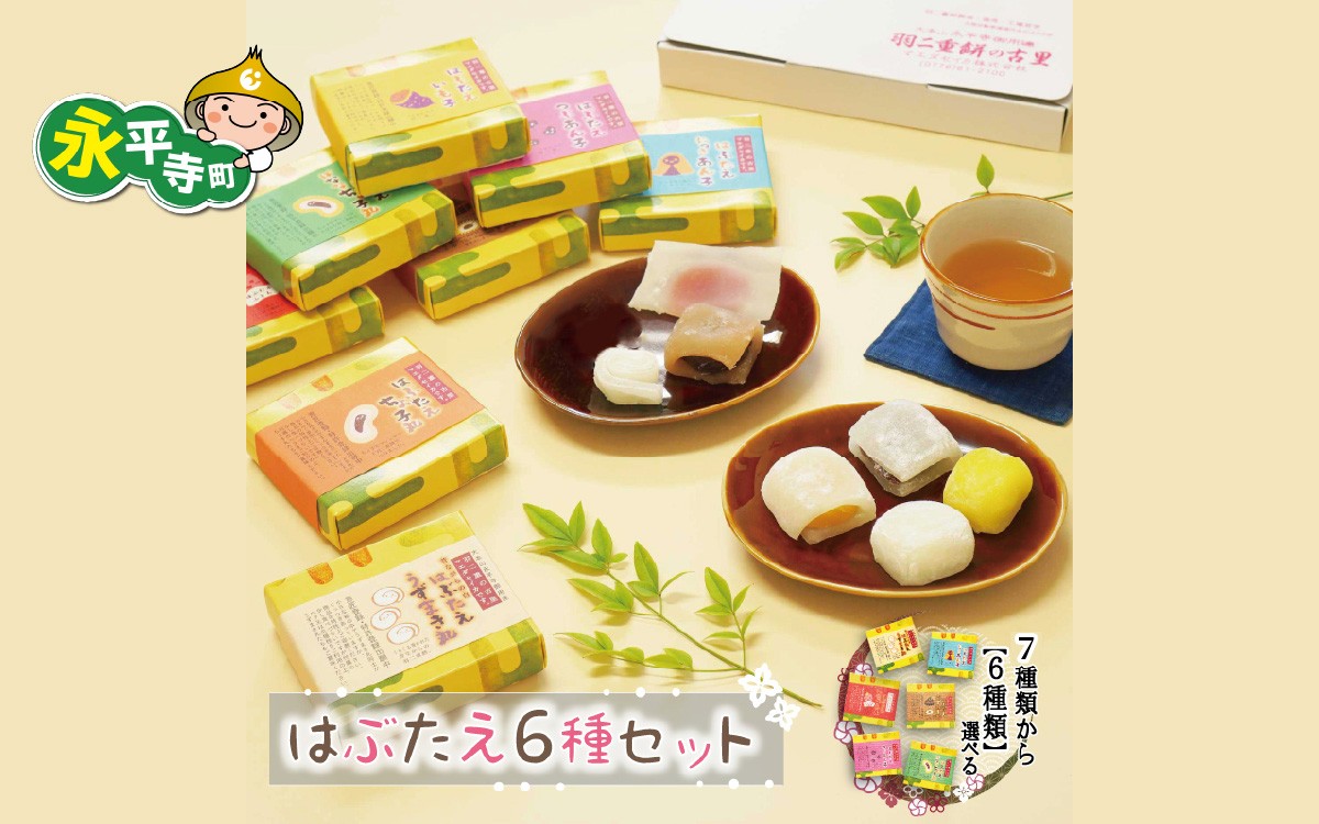 
                  たべきりサイズ選べるはぶたえ6種類 [B-011001]　羽二重餅 はぶたえもち 福井名物 スイーツ 羽二重餅セット 羽二重餅詰合せ 餅 もち 福井 永平寺 マエダセイカ
                