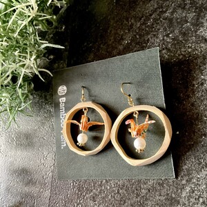 兵庫県産天然竹 アクセサリー 竹と折り鶴 （ピアス）【兵庫県 高砂市】