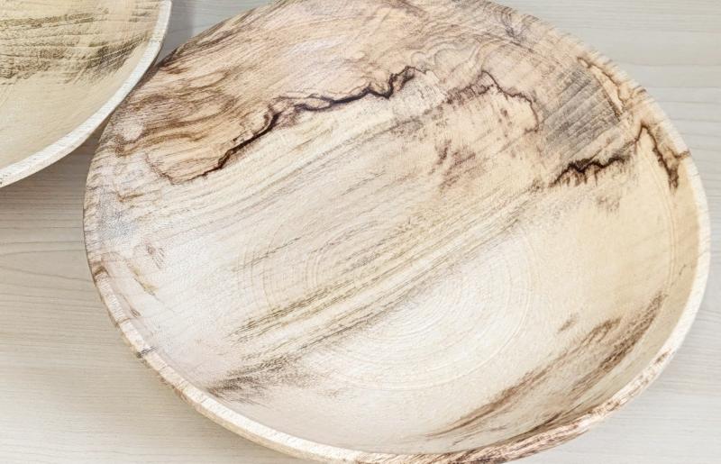 国産エノキのスポルテッド丸皿(中) 2枚セット 手作り1点物 050F119
