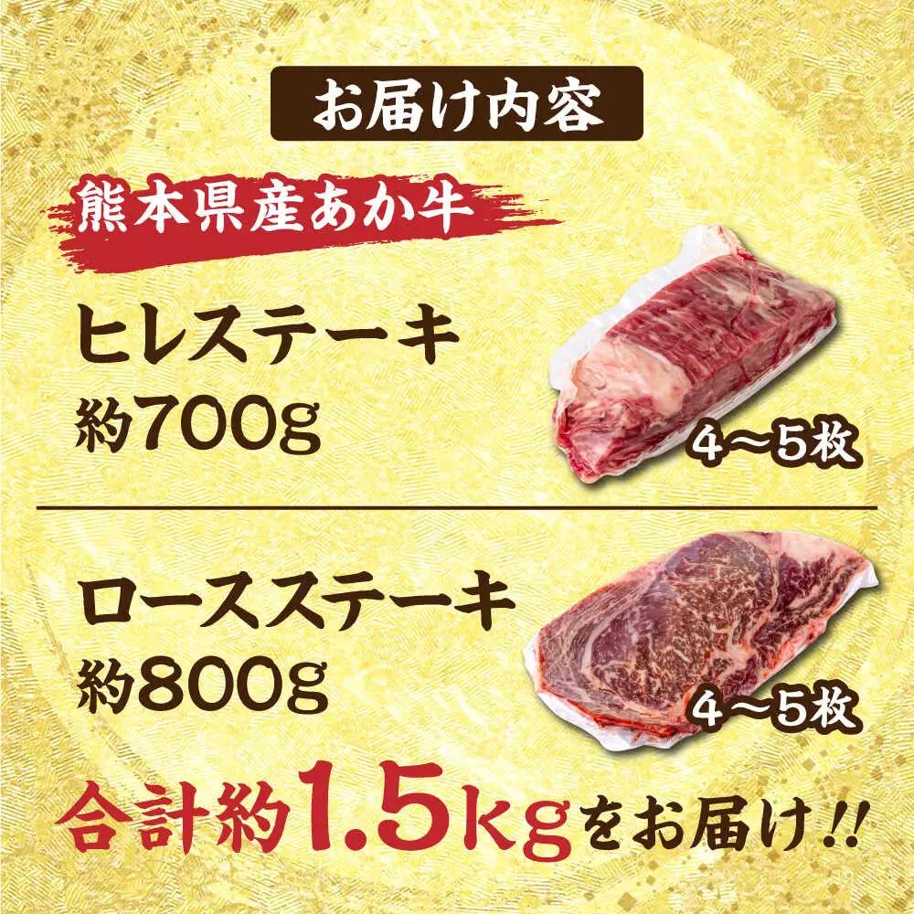 令和8年熊本地震復興支援 熊本産ステーキ用 あか牛 計約1.5kg 2種類 ヒレ ロース 牛肉  ステーキ赤牛[AYCB004]