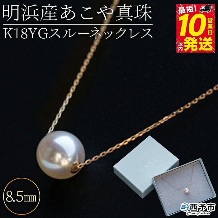 【ふるさと納税】＜明浜産あこや真珠8.5mm K18YGスルーネックレス＞『最短10日営業日以内に発送予定』アコヤ真珠 パール ジュエリー アクセサリー プレゼント ギフト 贈答 記念日 品質保証書付き ナチュラルカラー PRAY akoyapearl 愛媛県 西予市 【常温】