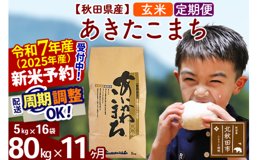 ※令和7年産 新米予約※《定期便11ヶ月》秋田県産 あきたこまち 80kg【玄米】(5kg小分け袋) 2025年産 お届け周期調整可能 隔月に調整OK お米 藤岡農産