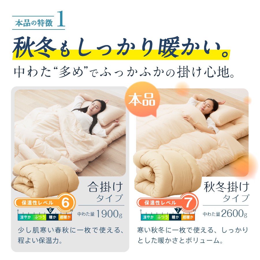 【洗える】羊毛混 合掛け布団 ダブル フランス産プレミアムウール使用 寝具 ふとん軽い 軽量